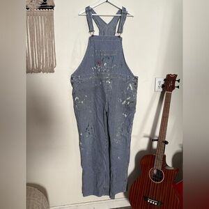 Dickies distressed Blue and White railroad Striped Overalls